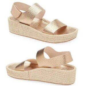PEDRO GARCIA Lacey Wedge Platform Sandals Size 38.5 8.5 Gold Metallic NEW $550